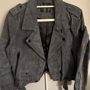 Blank NYC Gray Leather Moto Jacket Asymmetrical Zipper